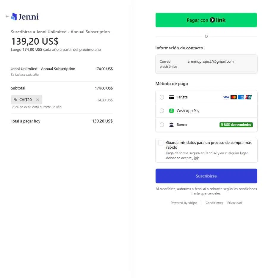 Jenni AI checkout page showing Jenni AI promo code box | Screenshot taken by SimplyCodes community member on Feb 3, 2026