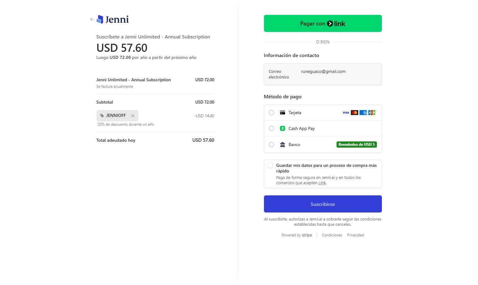 Jenni AI checkout page showing Jenni AI promo code box | Screenshot taken by SimplyCodes community member on Jan 31, 2026