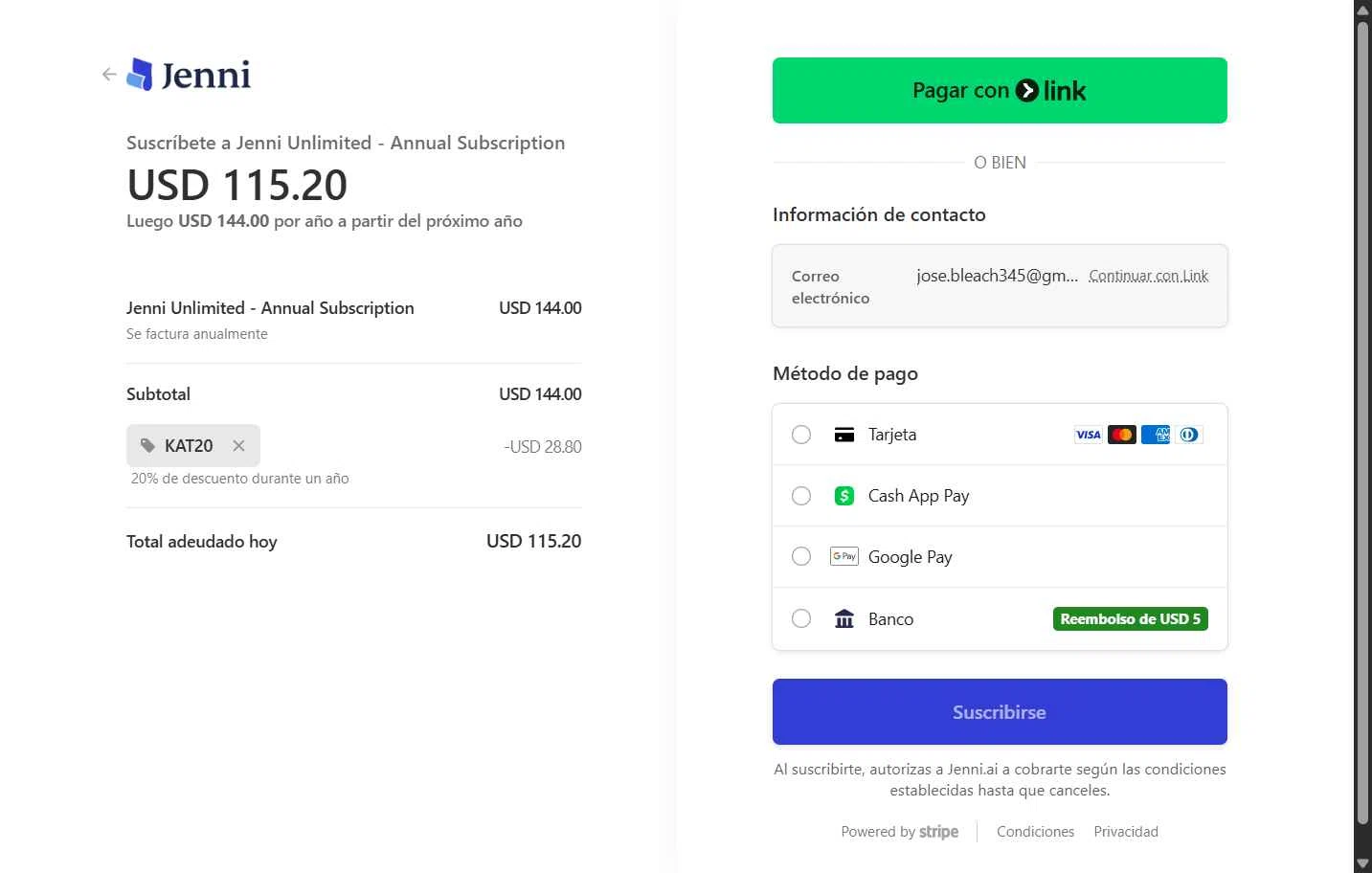 Jenni AI checkout page showing Jenni AI promo code box | Screenshot taken by SimplyCodes community member on Jan 31, 2026
