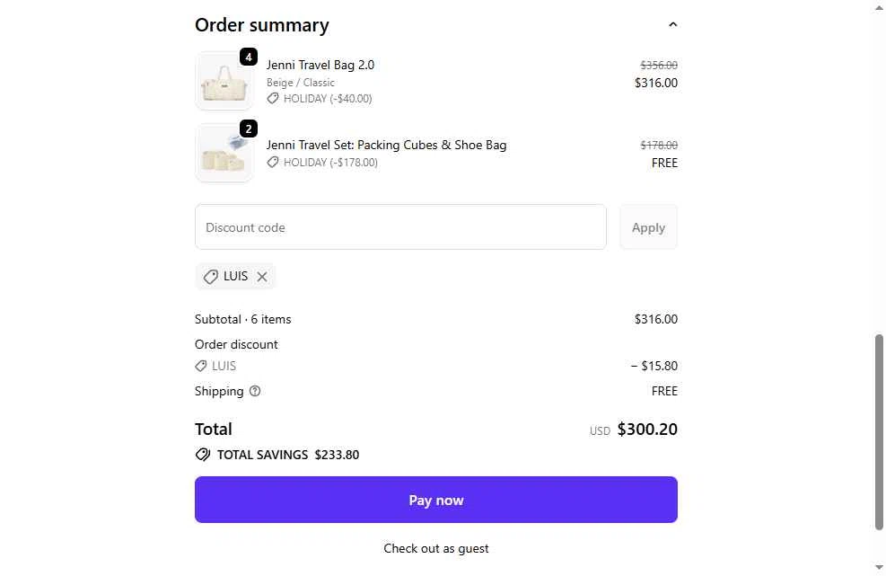 JenniBag checkout page showing JenniBag discount code box | Screenshot taken by SimplyCodes community member on Feb 8, 2026