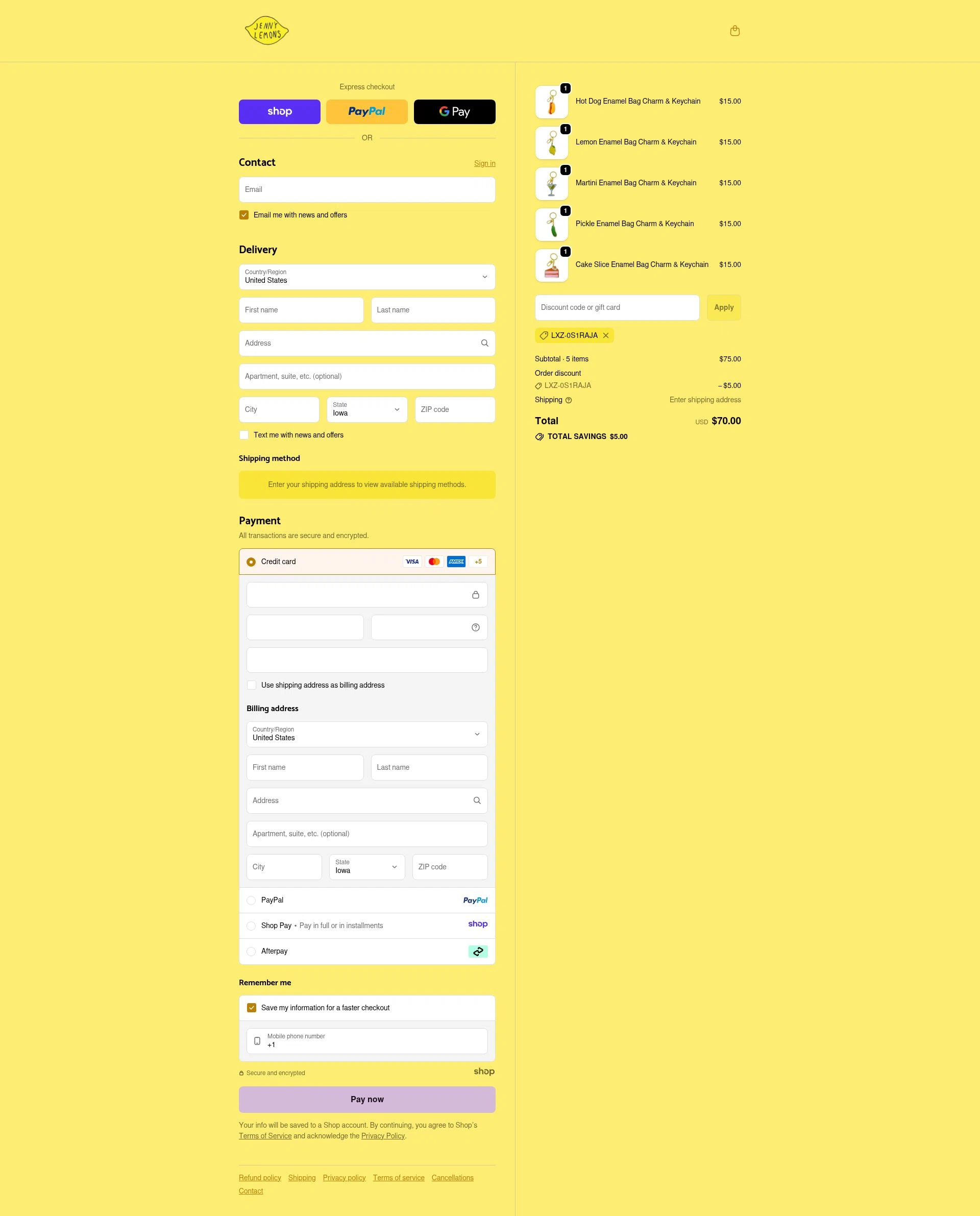 Jenny Lemons checkout page showing Jenny Lemons discount code box | Screenshot taken by SimplyCodes community member on Dec 14, 2025