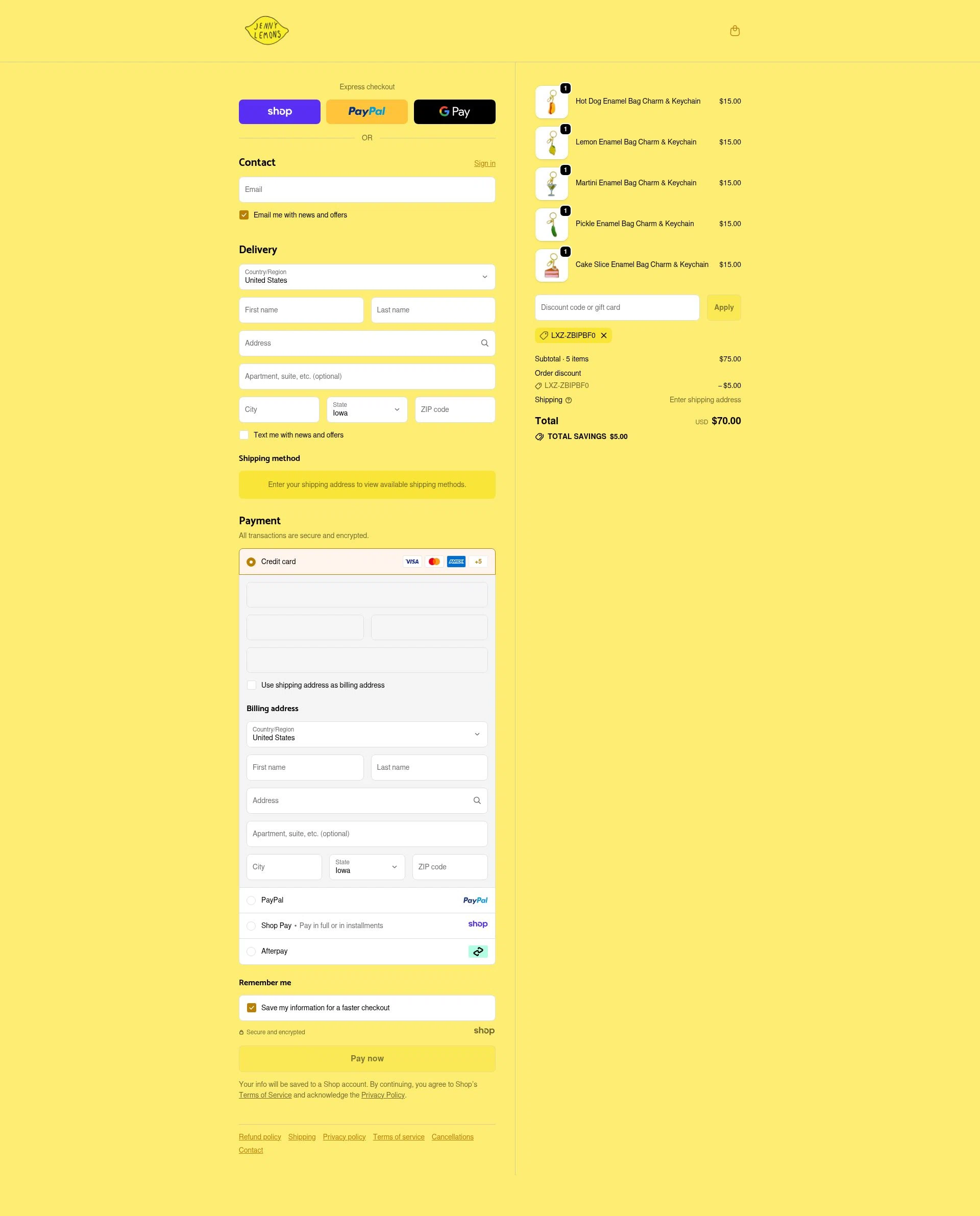 Jenny Lemons checkout page showing Jenny Lemons discount code box | Screenshot taken by SimplyCodes community member on Dec 14, 2025
