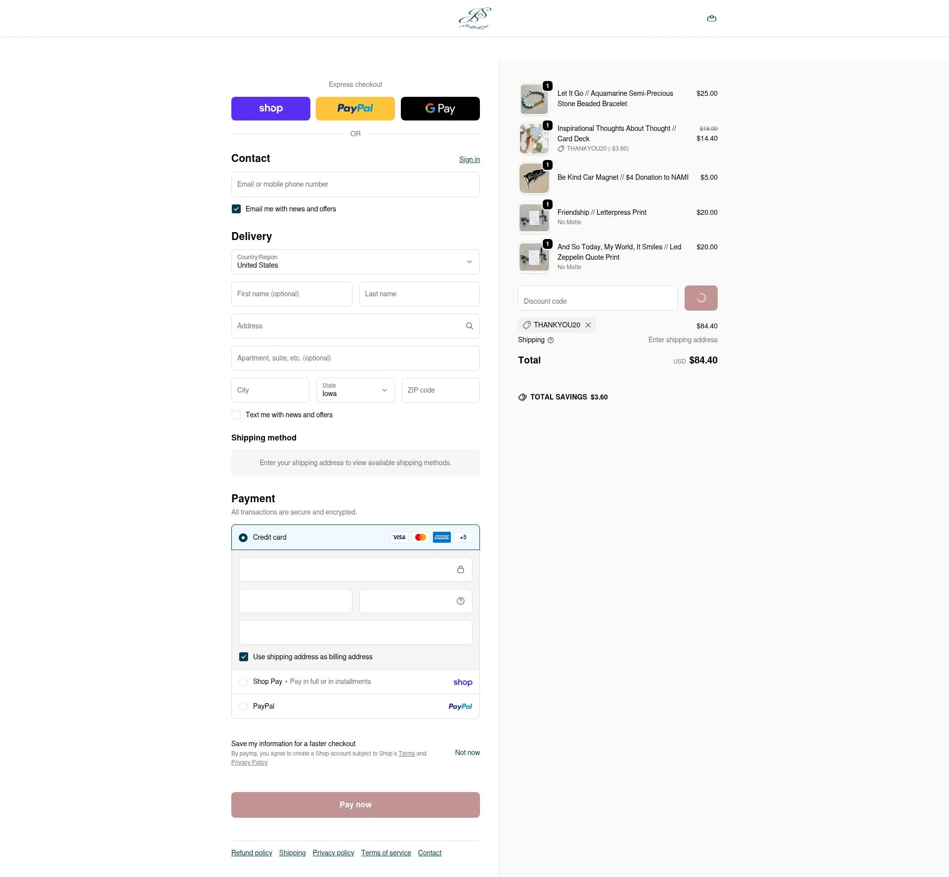 Jen Simpson Design checkout page showing Jen Simpson Design promo code box | Screenshot taken by SimplyCodes community member on Feb 14, 2026