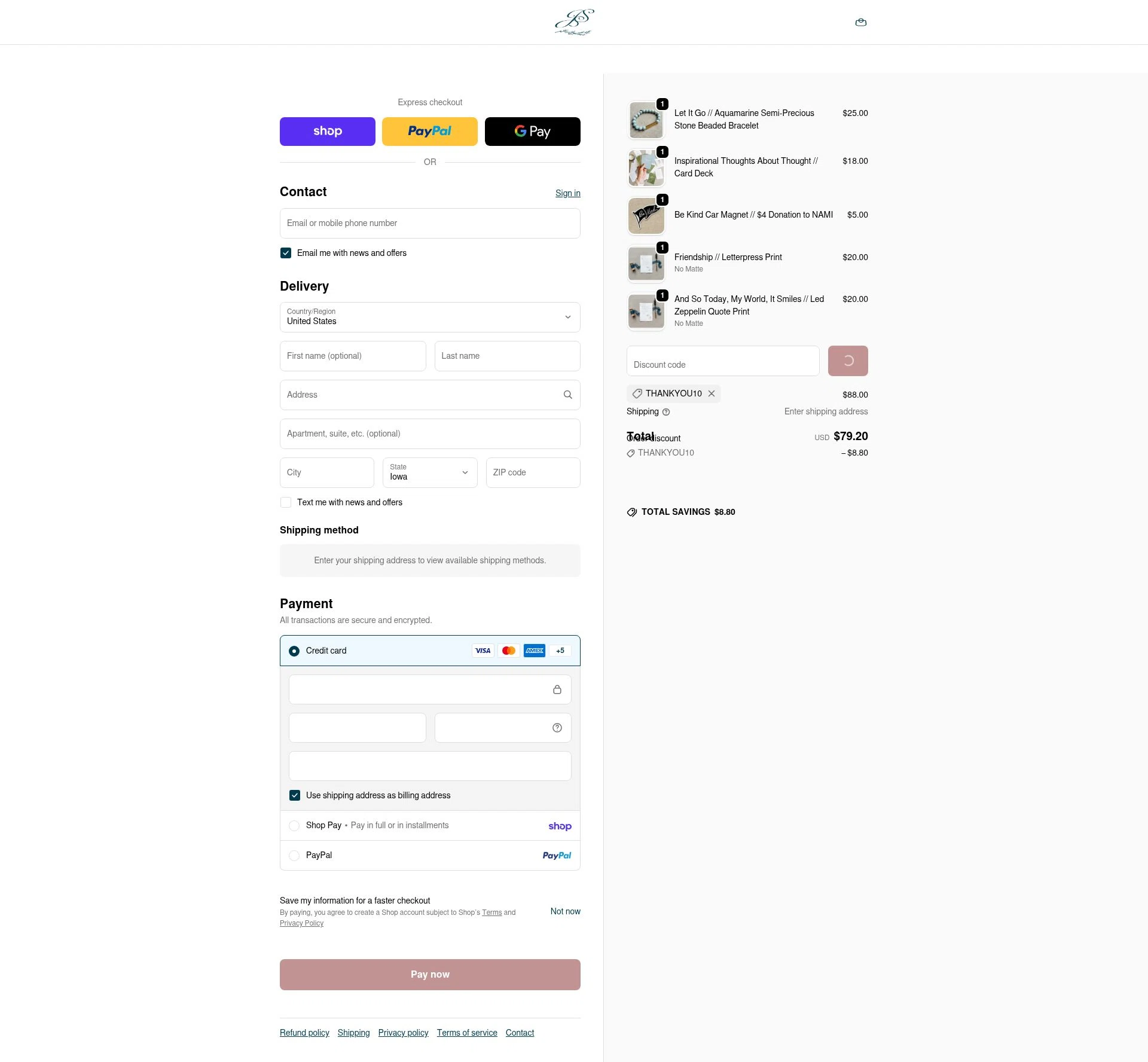 Jen Simpson Design checkout page showing Jen Simpson Design promo code box | Screenshot taken by SimplyCodes community member on Feb 14, 2026