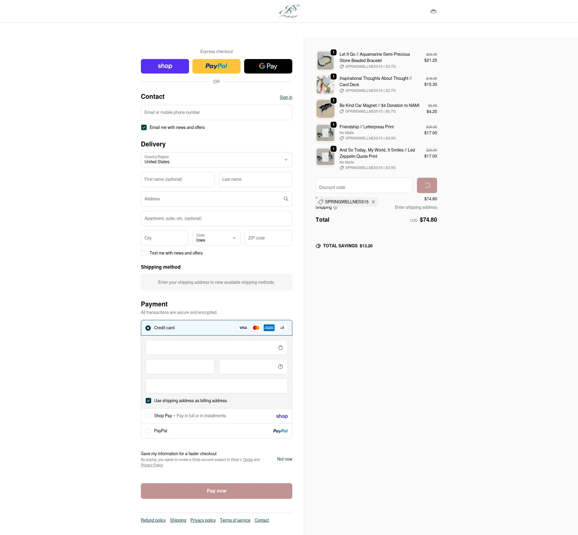Jen Simpson Design checkout page showing Jen Simpson Design promo code box | Screenshot taken by SimplyCodes community member on Feb 14, 2026