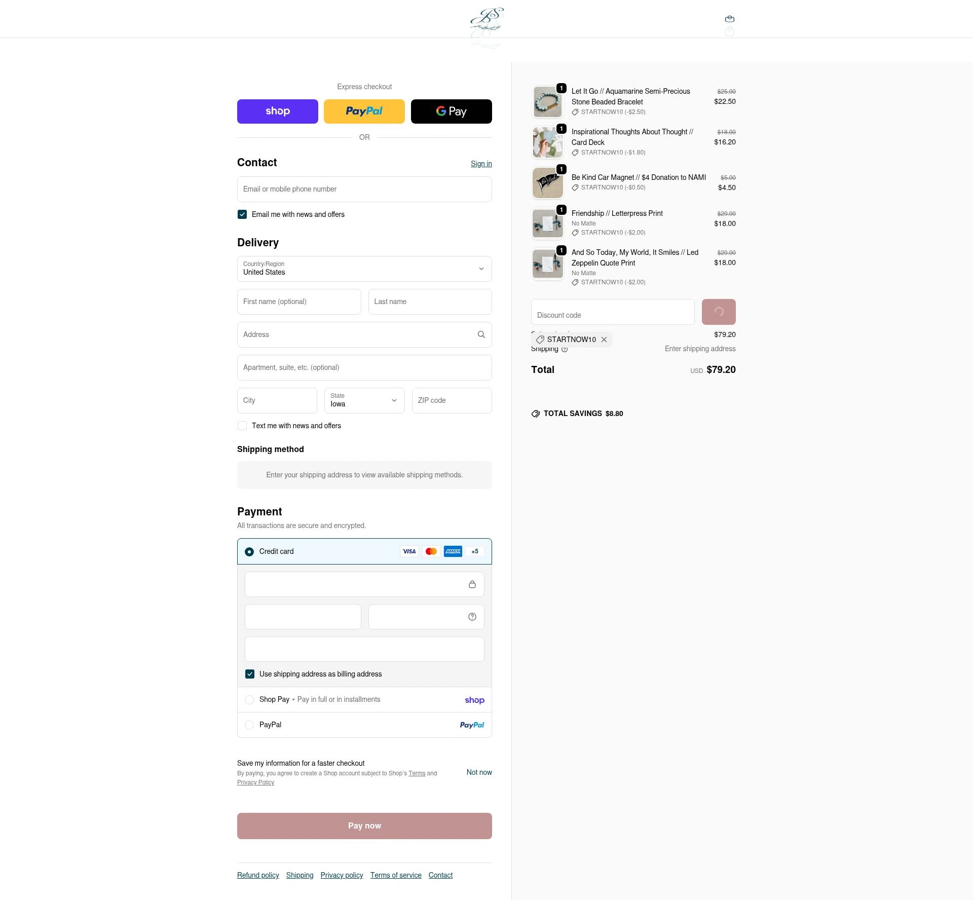 Jen Simpson Design checkout page showing Jen Simpson Design promo code box | Screenshot taken by SimplyCodes community member on Feb 14, 2026