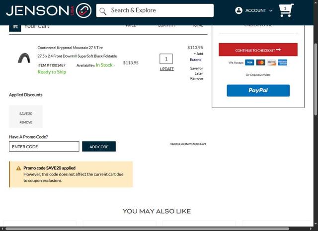 JensonUSA checkout page showing JensonUSA promo code box | Screenshot taken by SimplyCodes community member on Aug 14, 2025