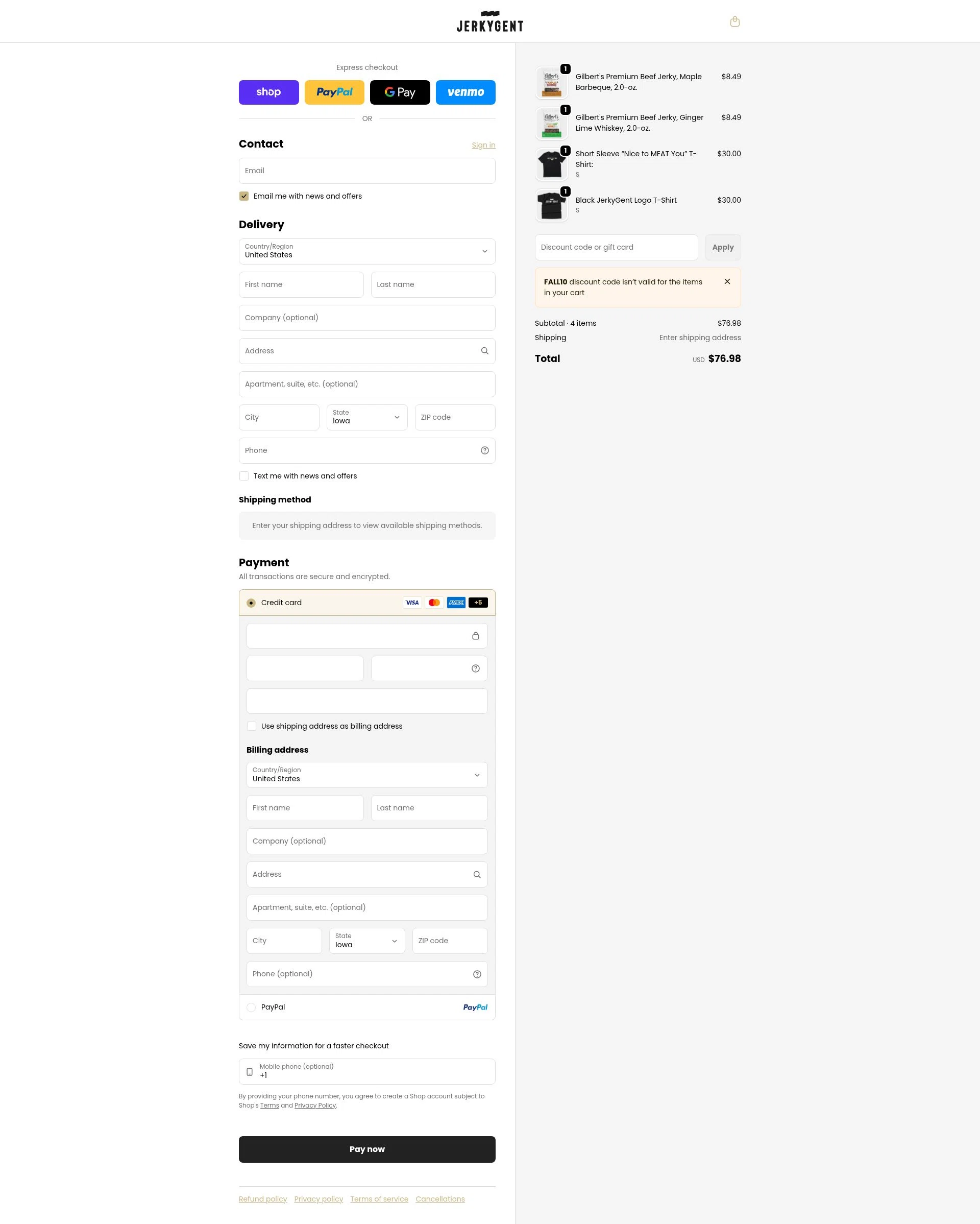 JerkyGent checkout page showing JerkyGent discount code box | Screenshot taken by SimplyCodes community member on Feb 2, 2026