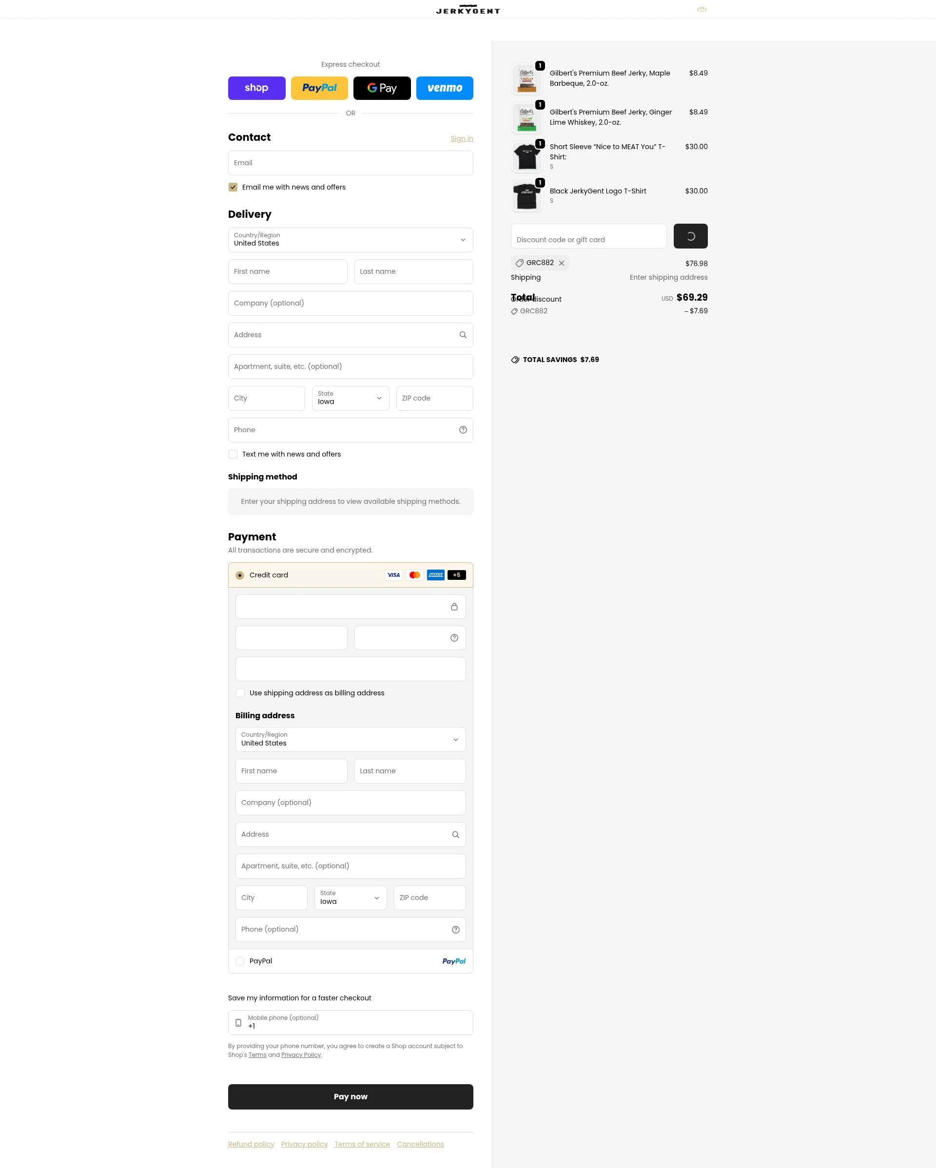 JerkyGent checkout page showing JerkyGent discount code box | Screenshot taken by SimplyCodes community member on Feb 2, 2026