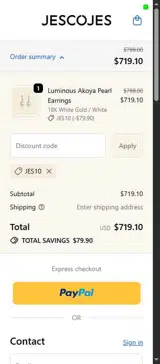 JES10 coupon verification screenshot
