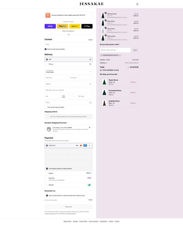 JessaKae checkout page showing JessaKae discount code box | Screenshot taken by SimplyCodes community member on Sep 11, 2025