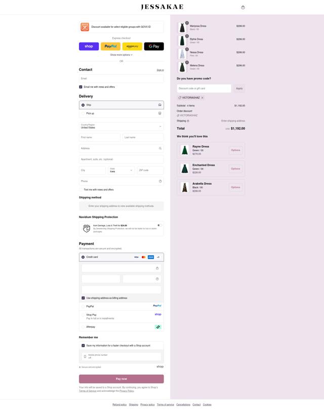 JessaKae checkout page showing JessaKae discount code box | Screenshot taken by SimplyCodes community member on Sep 11, 2025