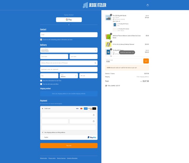 Jesse Itzler checkout page showing Jesse Itzler discount code box | Screenshot taken by SimplyCodes community member on May 3, 2025