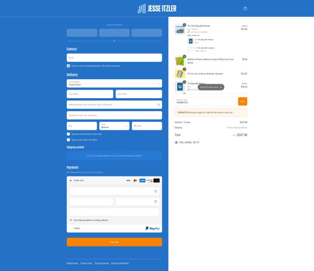 Jesse Itzler checkout page showing Jesse Itzler discount code box | Screenshot taken by SimplyCodes community member on May 3, 2025