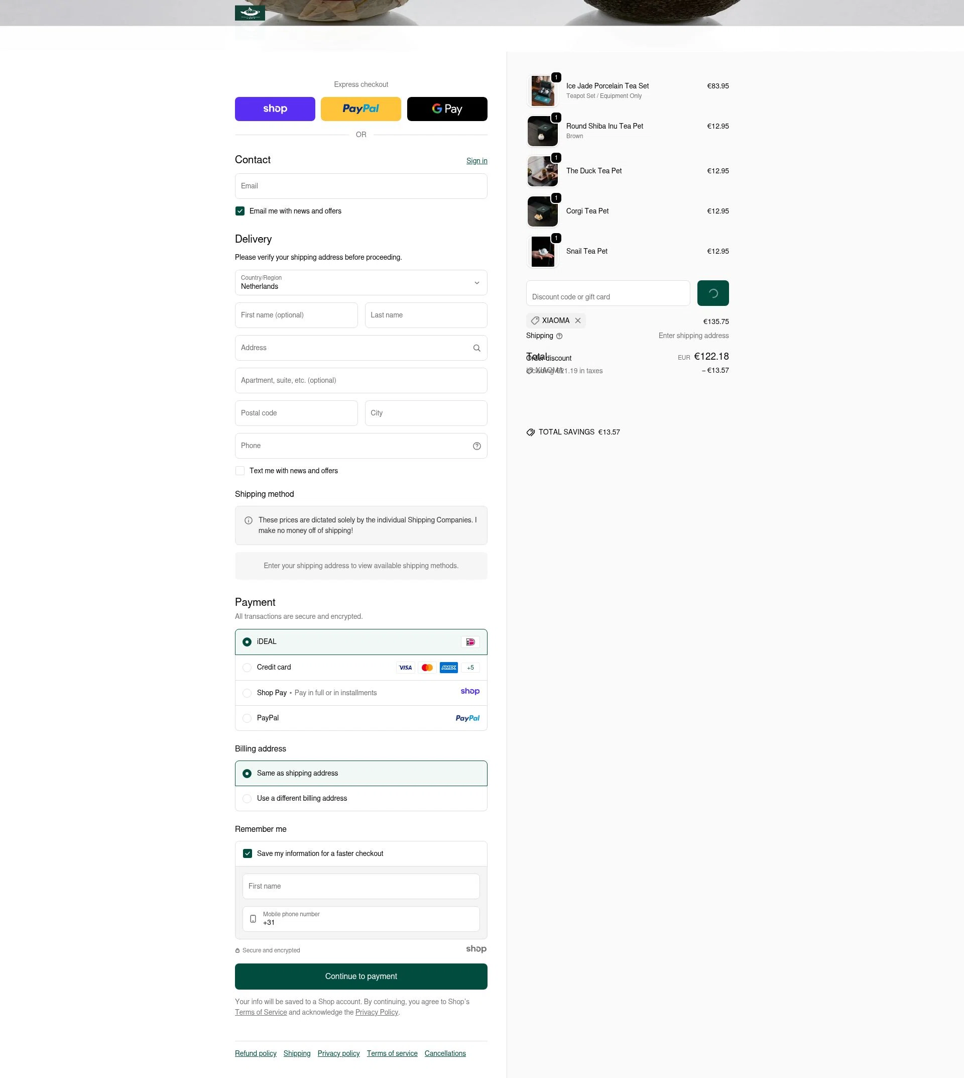 Jesse's Teahouse checkout page showing Jesse's Teahouse discount code box | Screenshot taken by SimplyCodes community member on Dec 27, 2025