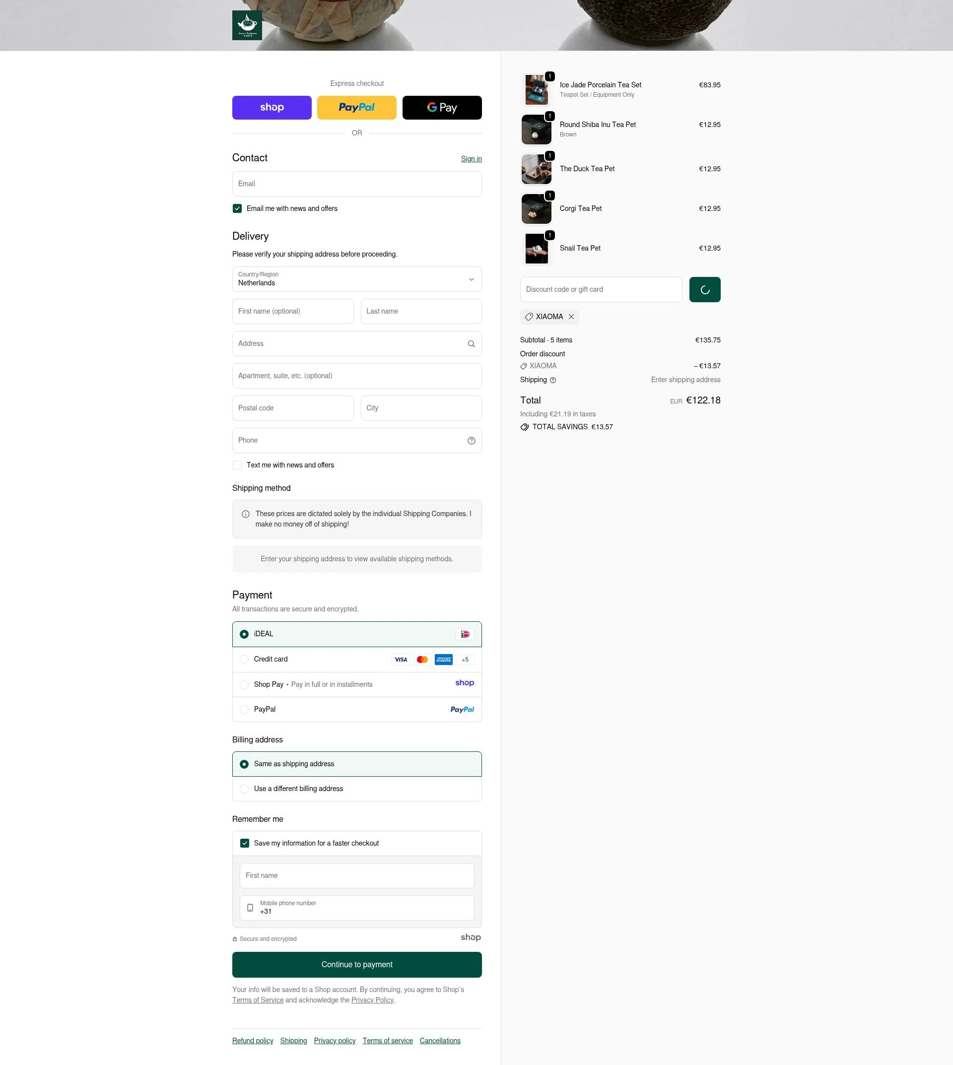 Jesse's Teahouse checkout page showing Jesse's Teahouse discount code box | Screenshot taken by SimplyCodes community member on Jan 1, 2026
