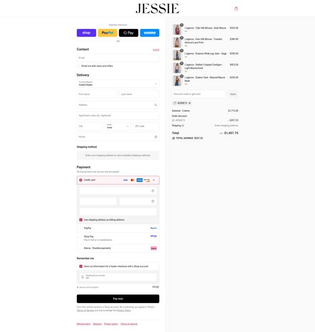 Jessie Boutique checkout page showing Jessie Boutique promo code box | Screenshot taken by SimplyCodes community member on Aug 31, 2025