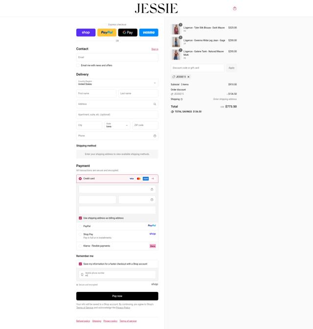 Jessie Boutique checkout page showing Jessie Boutique promo code box | Screenshot taken by SimplyCodes community member on Sep 12, 2025