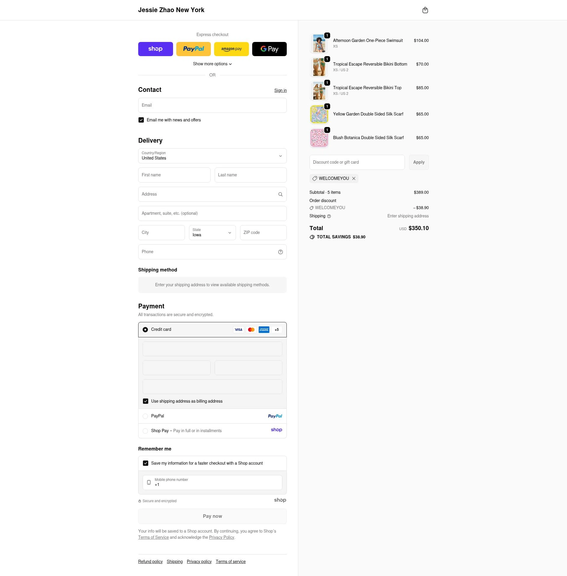 Jessie Zhao New York checkout page showing Jessie Zhao New York promo code box | Screenshot taken by SimplyCodes community member on Dec 10, 2025