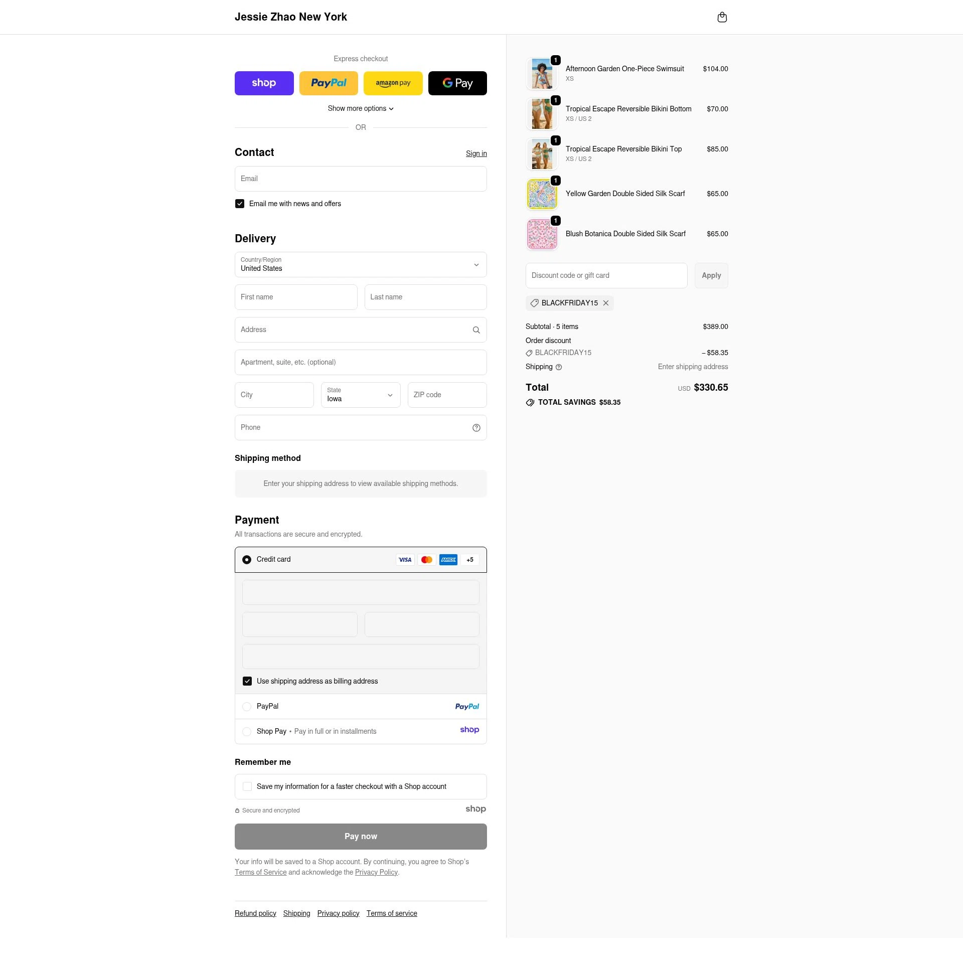 Jessie Zhao New York checkout page showing Jessie Zhao New York promo code box | Screenshot taken by SimplyCodes community member on Nov 29, 2025