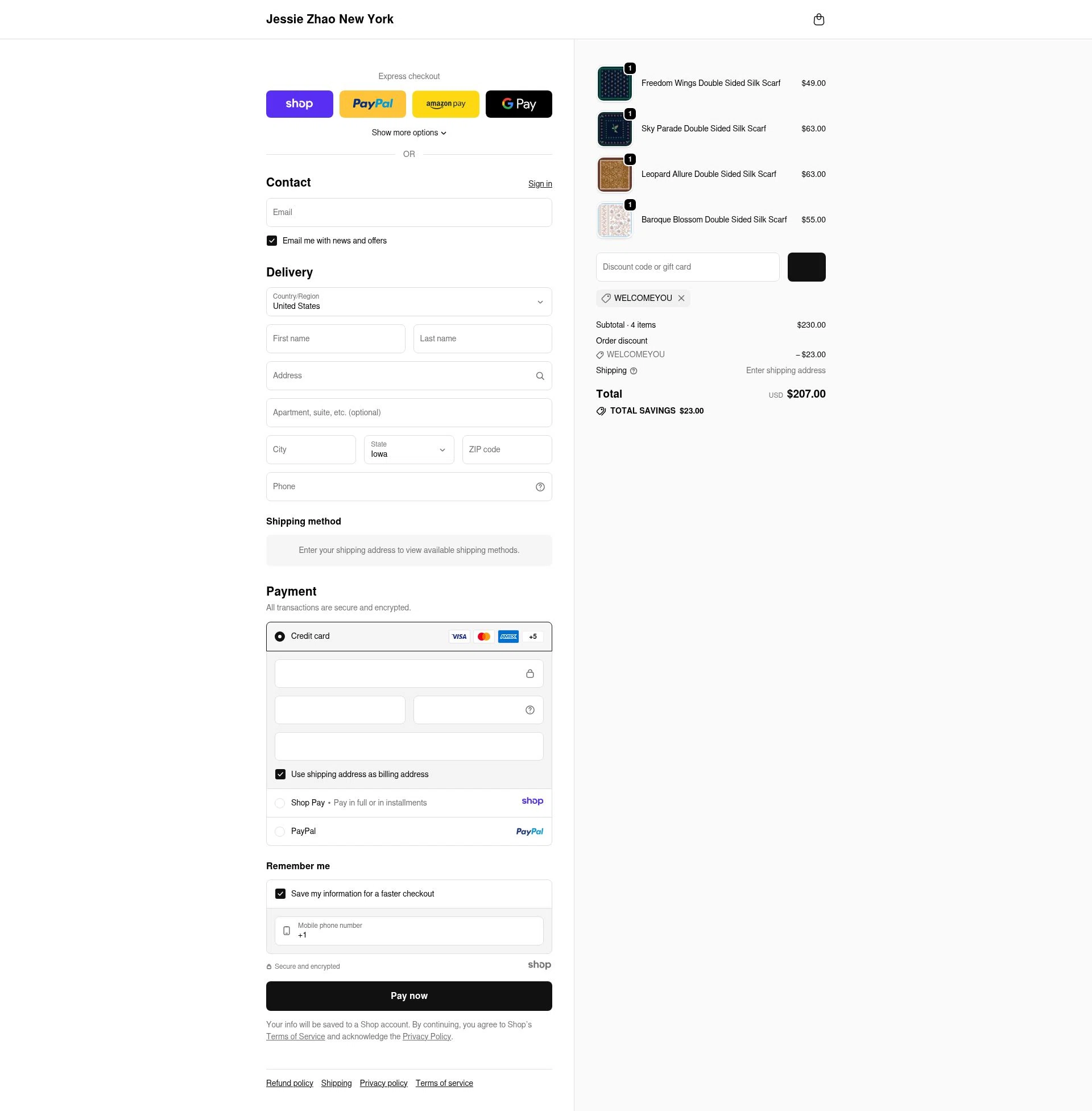 Jessie Zhao New York checkout page showing Jessie Zhao New York promo code box | Screenshot taken by SimplyCodes community member on Dec 28, 2025