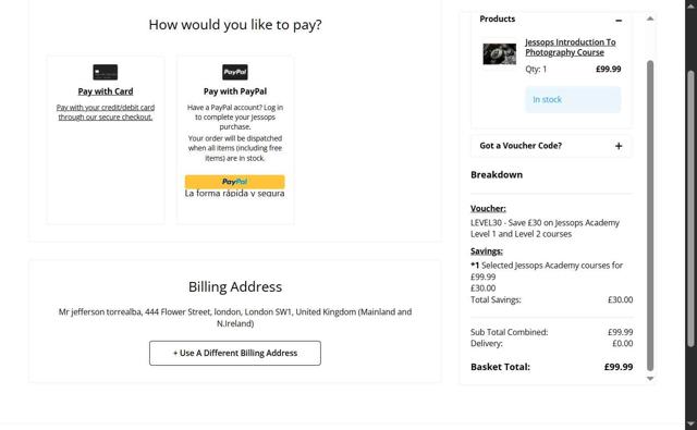 Jessops checkout page showing Jessops discount code box | Screenshot taken by SimplyCodes community member on Aug 18, 2025