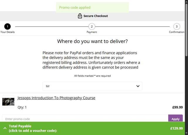 Jessops checkout page showing Jessops discount code box | Screenshot taken by SimplyCodes community member on Jul 29, 2025