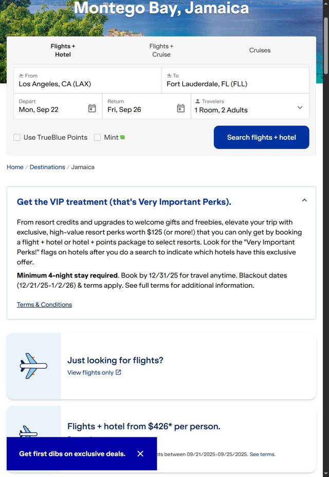 JetBlue Vacations checkout page showing JetBlue Vacations promo code box | Screenshot taken by SimplyCodes community member on Aug 11, 2025