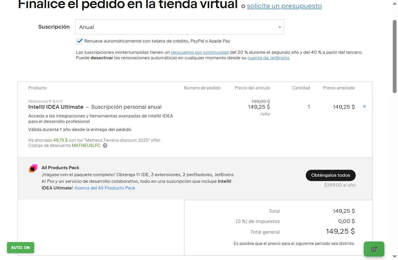 JetBrains checkout page showing JetBrains discount code box | Screenshot taken by SimplyCodes community member on Dec 9, 2025