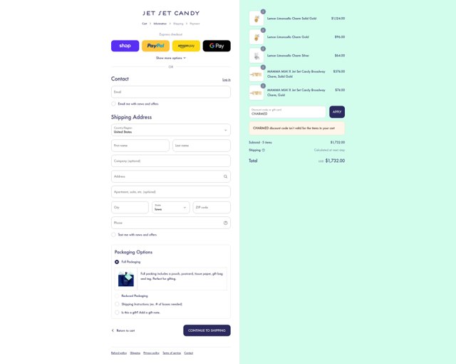 Jet Set Candy checkout page showing Jet Set Candy discount code box | Screenshot taken by SimplyCodes community member on Sep 2, 2025