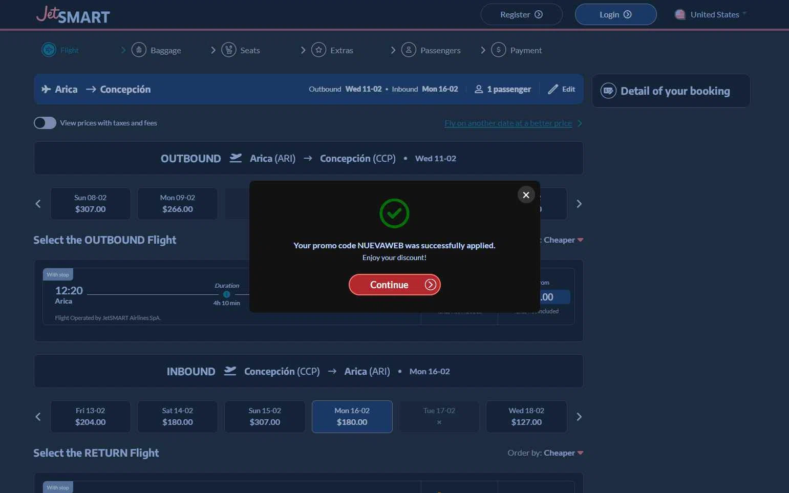 JetSMART checkout page showing JetSMART promo code box | Screenshot taken by SimplyCodes community member on Feb 3, 2026