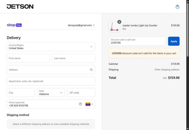Jetson checkout page showing Jetson discount code box | Screenshot taken by SimplyCodes community member on Aug 21, 2025