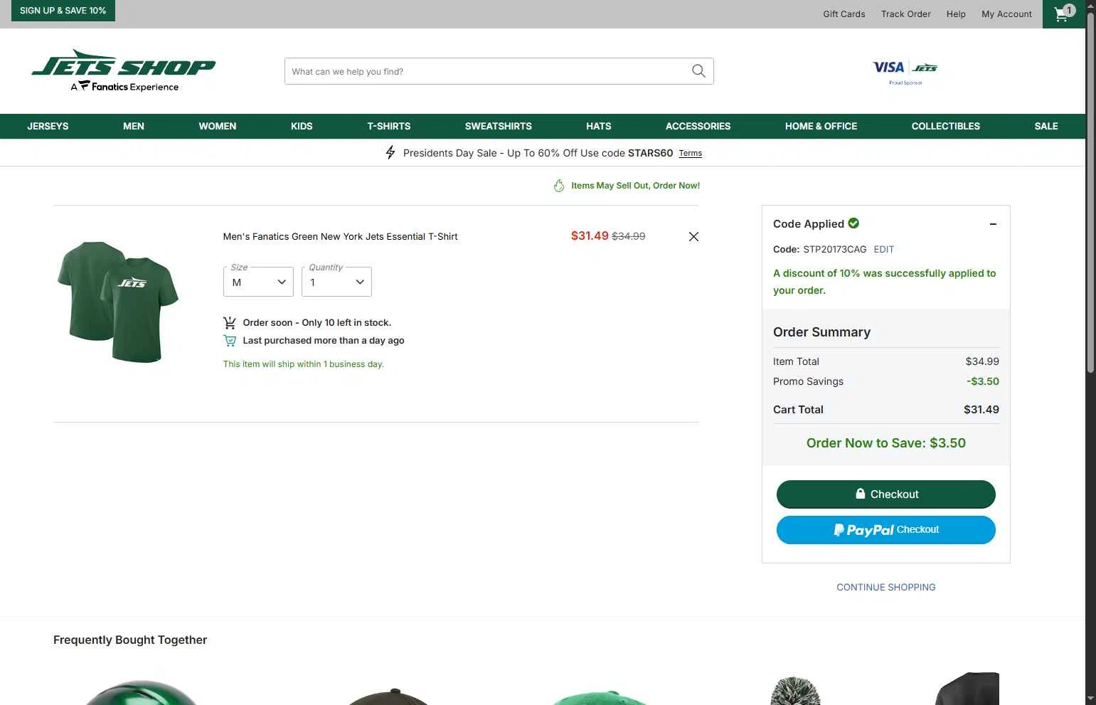 Jets Shop checkout page showing Jets Shop promo code box | Screenshot taken by SimplyCodes community member on Feb 14, 2026