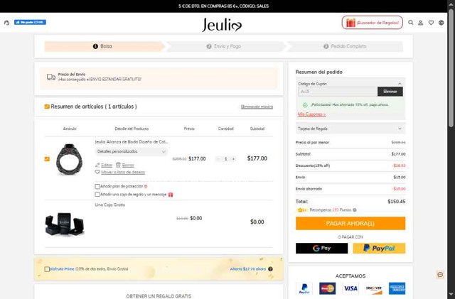 Jeulia checkout page showing Jeulia coupon code box | Screenshot taken by SimplyCodes community member on Sep 3, 2025