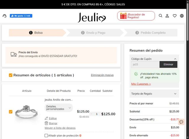 Jeulia checkout page showing Jeulia coupon code box | Screenshot taken by SimplyCodes community member on Sep 3, 2025