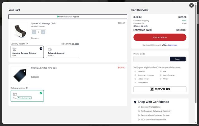 Johnson Fitness and Wellness checkout page showing Johnson Fitness and Wellness promo code box | Screenshot taken by SimplyCodes community member on Aug 17, 2025