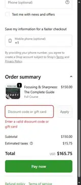 John Greengo Photography coupon verification screenshot