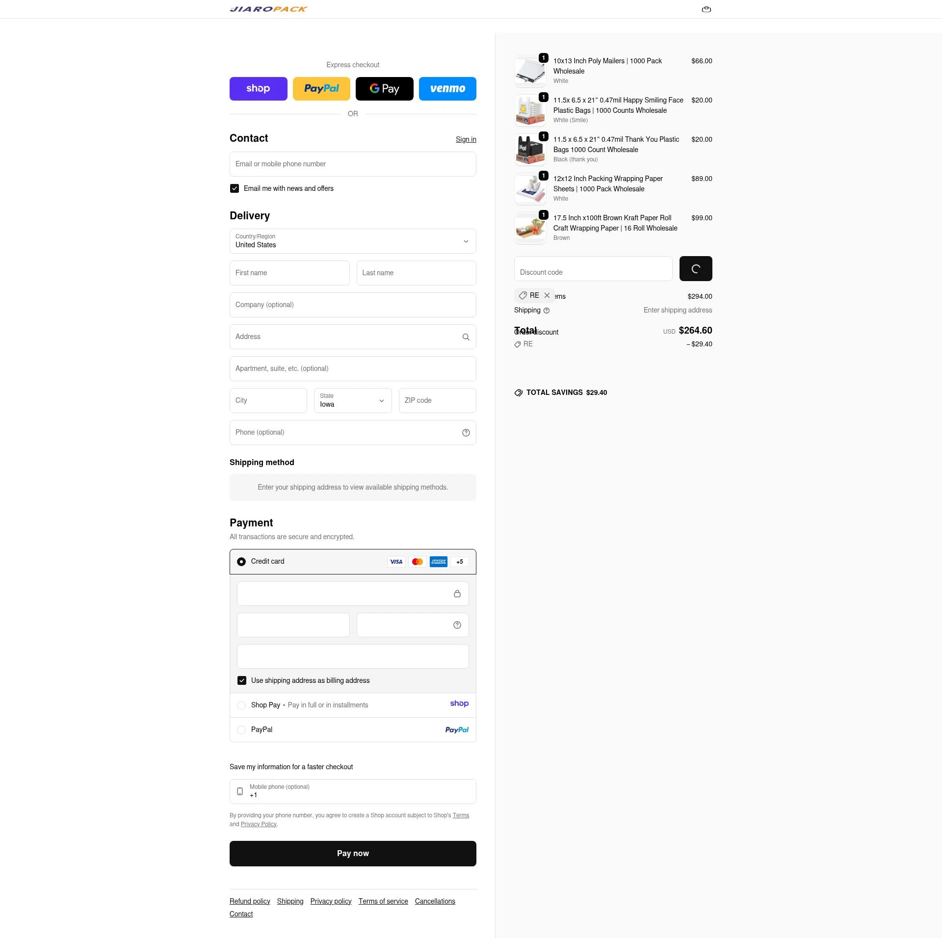 JiaroPack checkout page showing JiaroPack discount code box | Screenshot taken by SimplyCodes community member on Jan 8, 2026