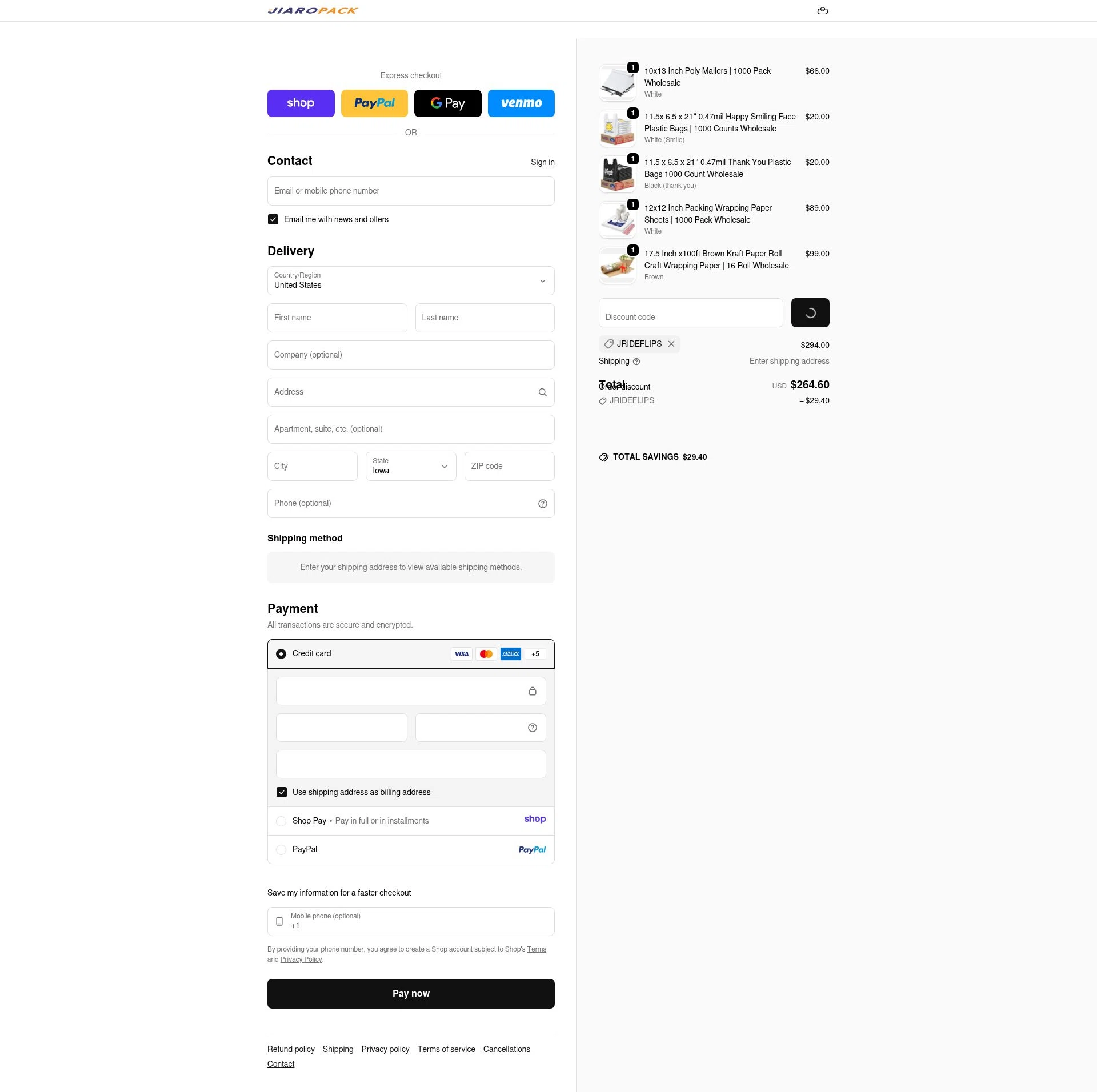JiaroPack checkout page showing JiaroPack discount code box | Screenshot taken by SimplyCodes community member on Jan 8, 2026