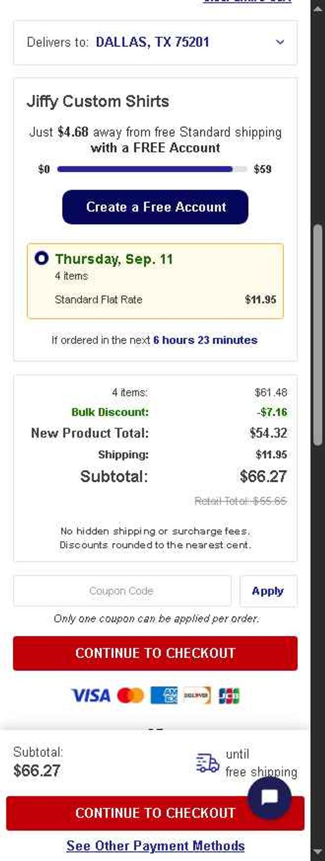 Jiffy checkout page showing Jiffy coupon code box | Screenshot taken by SimplyCodes community member on Sep 8, 2025