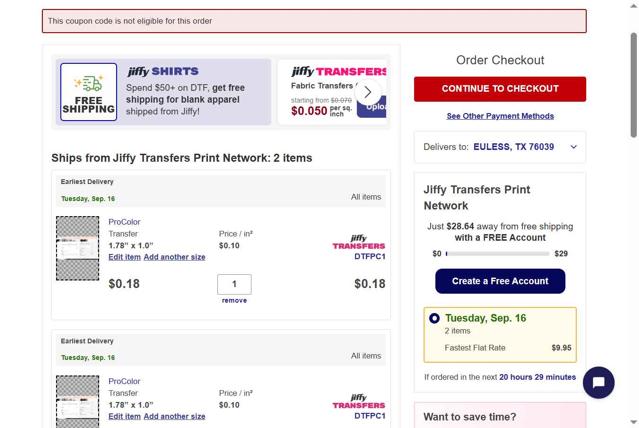 Jiffy checkout page showing Jiffy coupon code box | Screenshot taken by SimplyCodes community member on Sep 11, 2025