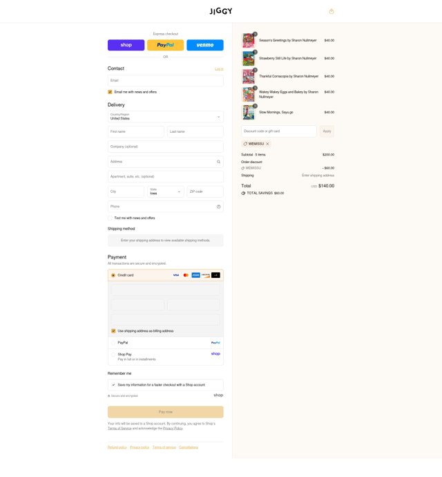Jiggy Puzzles checkout page showing Jiggy Puzzles promo code box | Screenshot taken by SimplyCodes community member on Sep 6, 2025
