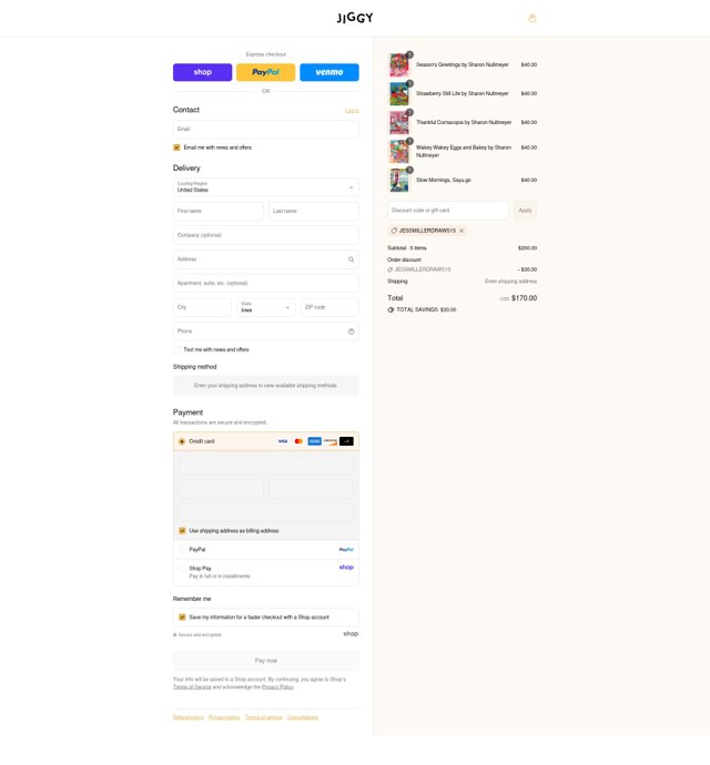 Jiggy Puzzles checkout page showing Jiggy Puzzles promo code box | Screenshot taken by SimplyCodes community member on Sep 6, 2025