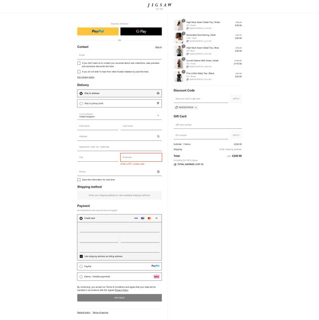 Jigsaw checkout page showing Jigsaw discount code box | Screenshot taken by SimplyCodes community member on Sep 15, 2025