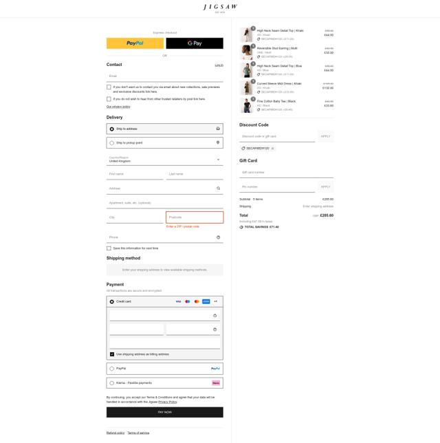 Jigsaw checkout page showing Jigsaw discount code box | Screenshot taken by SimplyCodes community member on Sep 3, 2025