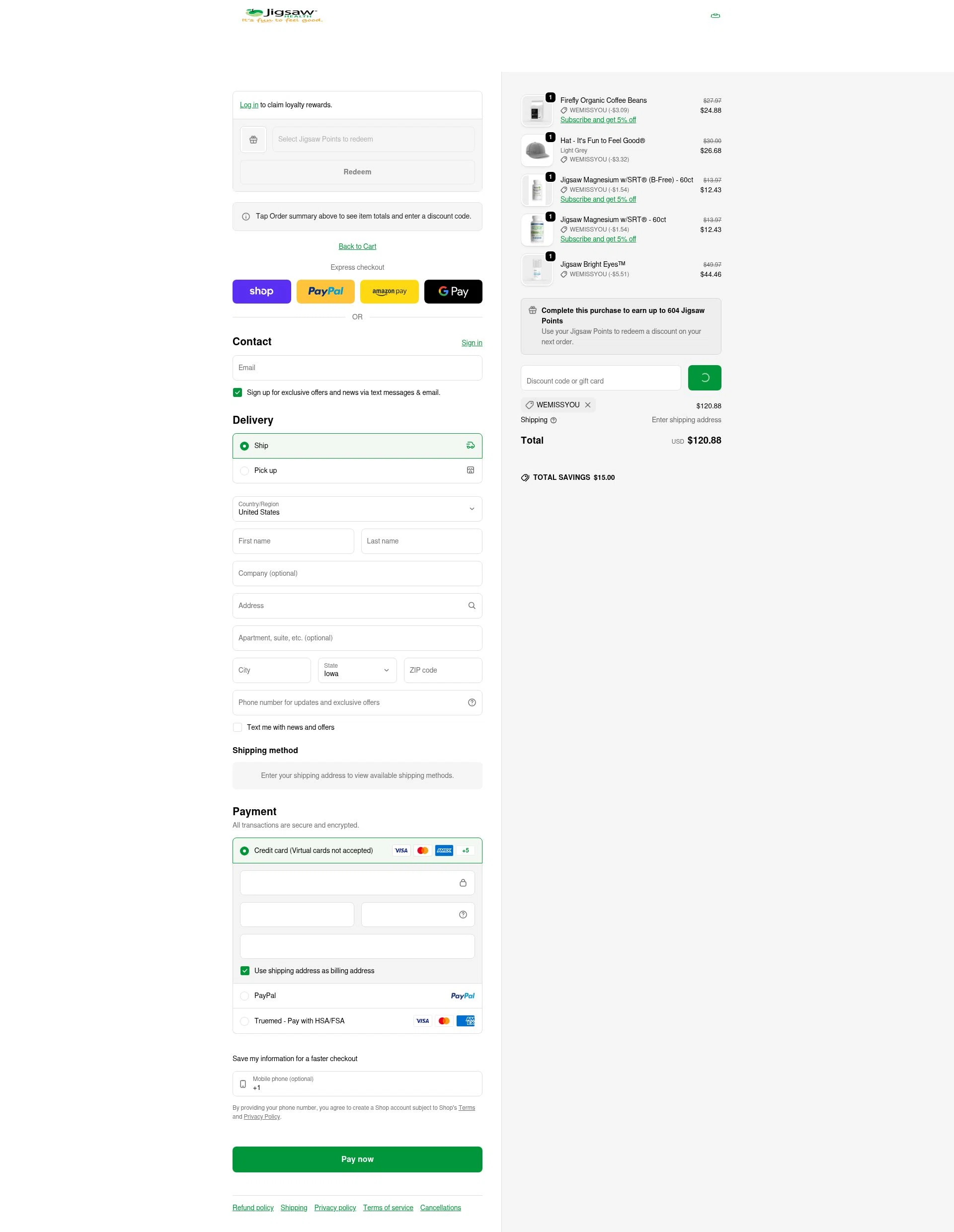 Jigsaw Health checkout page showing Jigsaw Health promo code box | Screenshot taken by SimplyCodes community member on Feb 11, 2026
