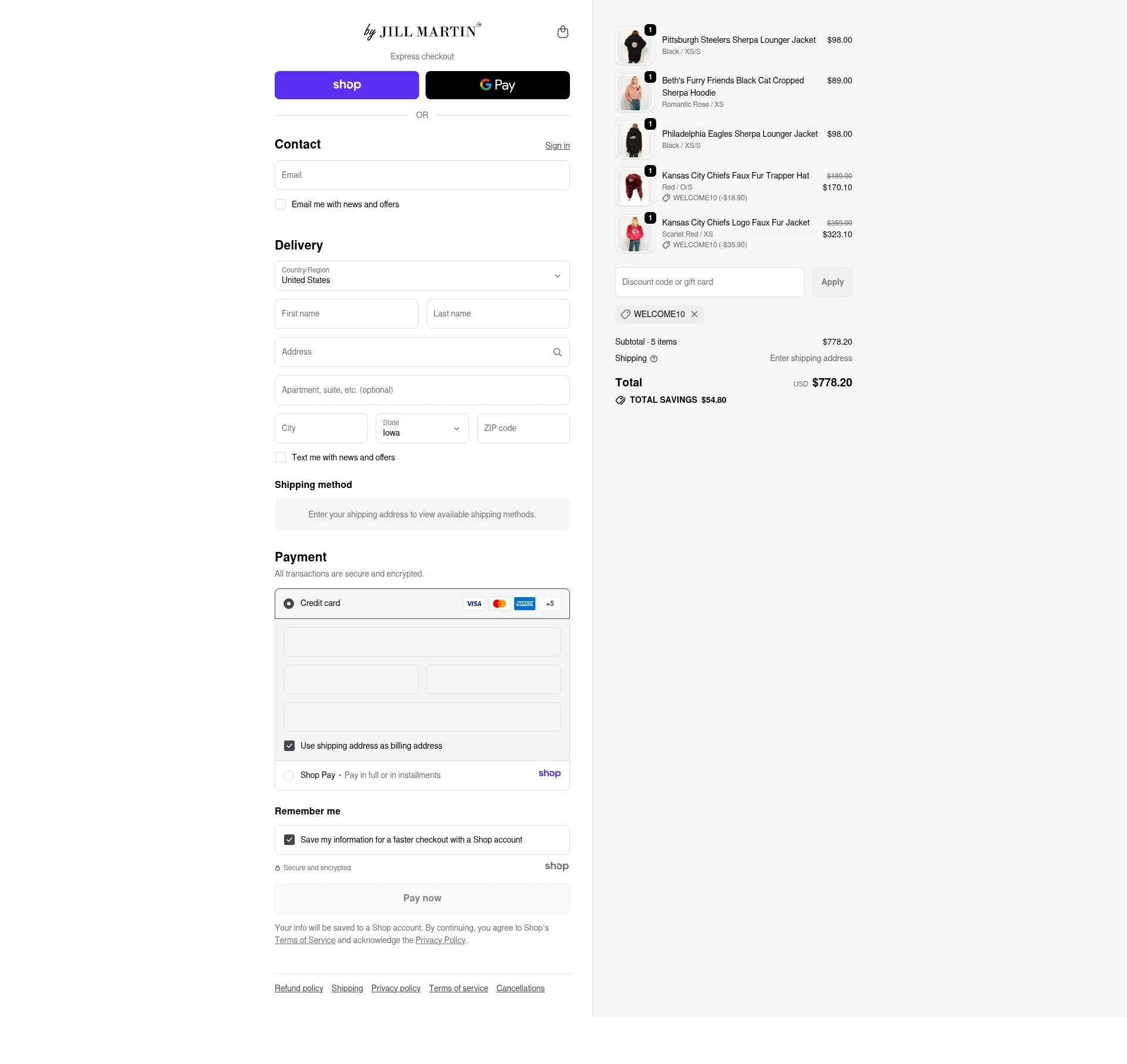 Jill Martin checkout page showing Jill Martin discount code box | Screenshot taken by SimplyCodes community member on Nov 25, 2025