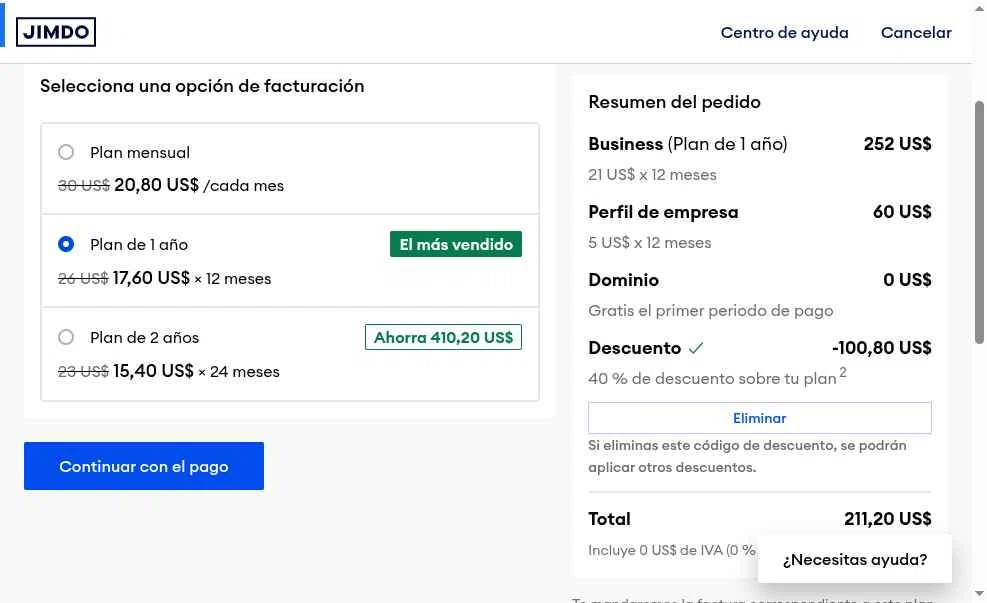 Jimdo checkout page showing Jimdo promo code box | Screenshot taken by SimplyCodes community member on May 19, 2025