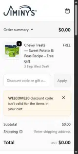 Jiminys coupon verification screenshot