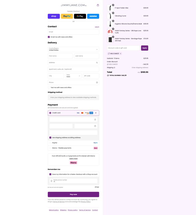 Jimmy Jane checkout page showing Jimmy Jane discount code box | Screenshot taken by SimplyCodes community member on Aug 30, 2025